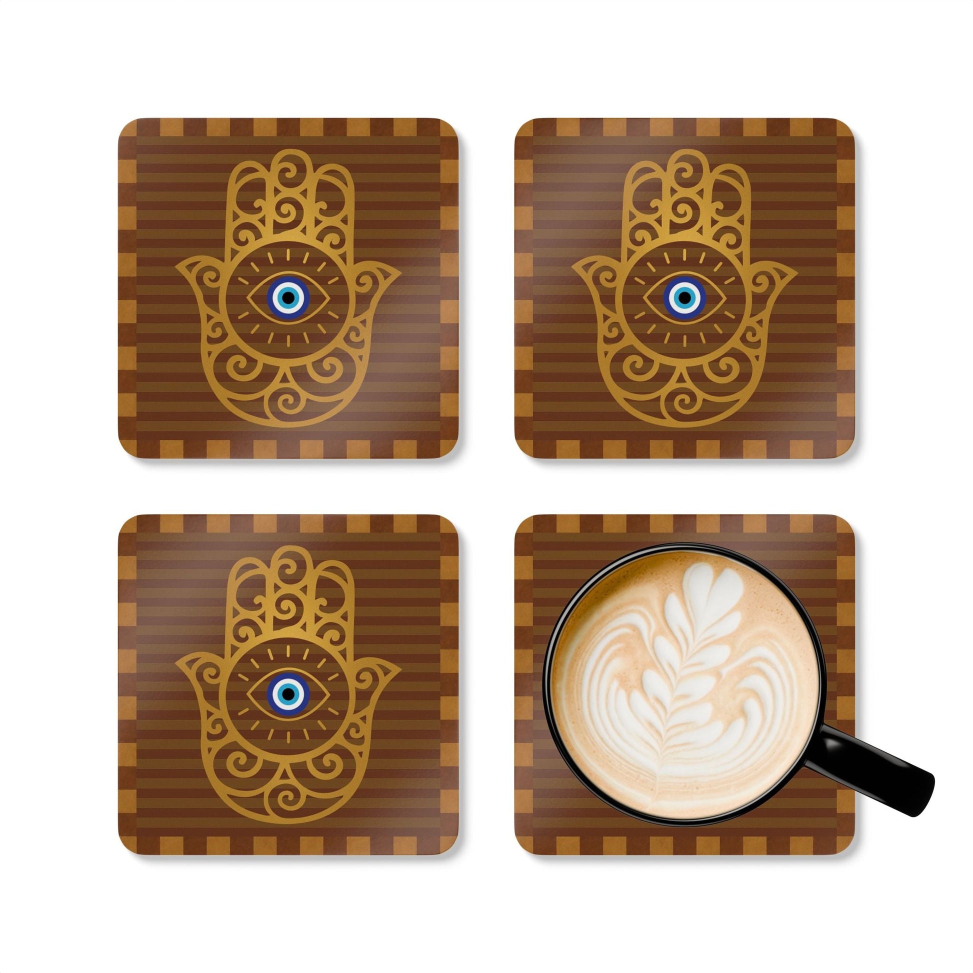 Hamsa Eye Coaster Set | Spiritual Drink Coasters | Protection Home Accessories - SANKTUARI DECOR