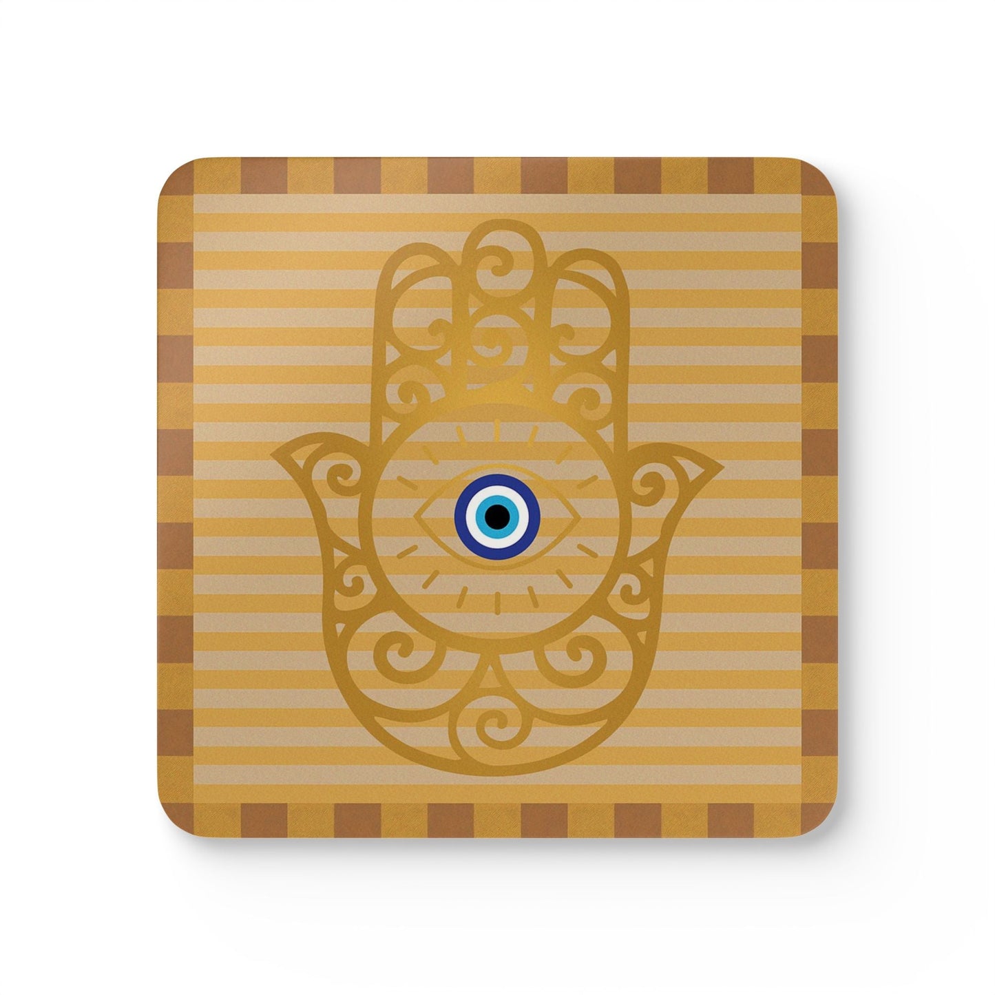 Hamsa Hand with Evil Eye Cork Coaster Set | Protective Symbol Coasters - SANKTUARI DECOR