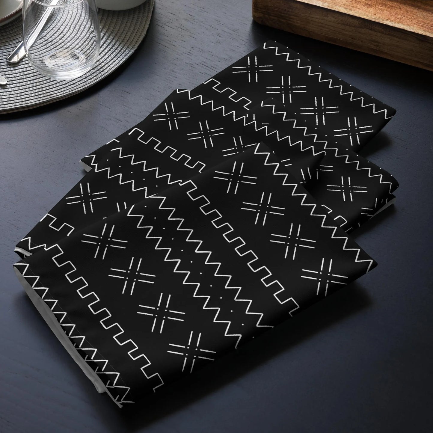 Black Tribal Mudcloth Napkin Set