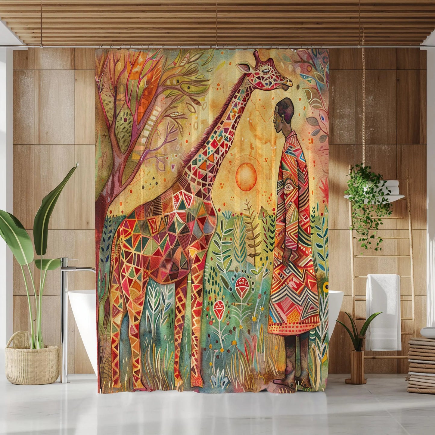 Bohemian Giraffe Shower Curtain