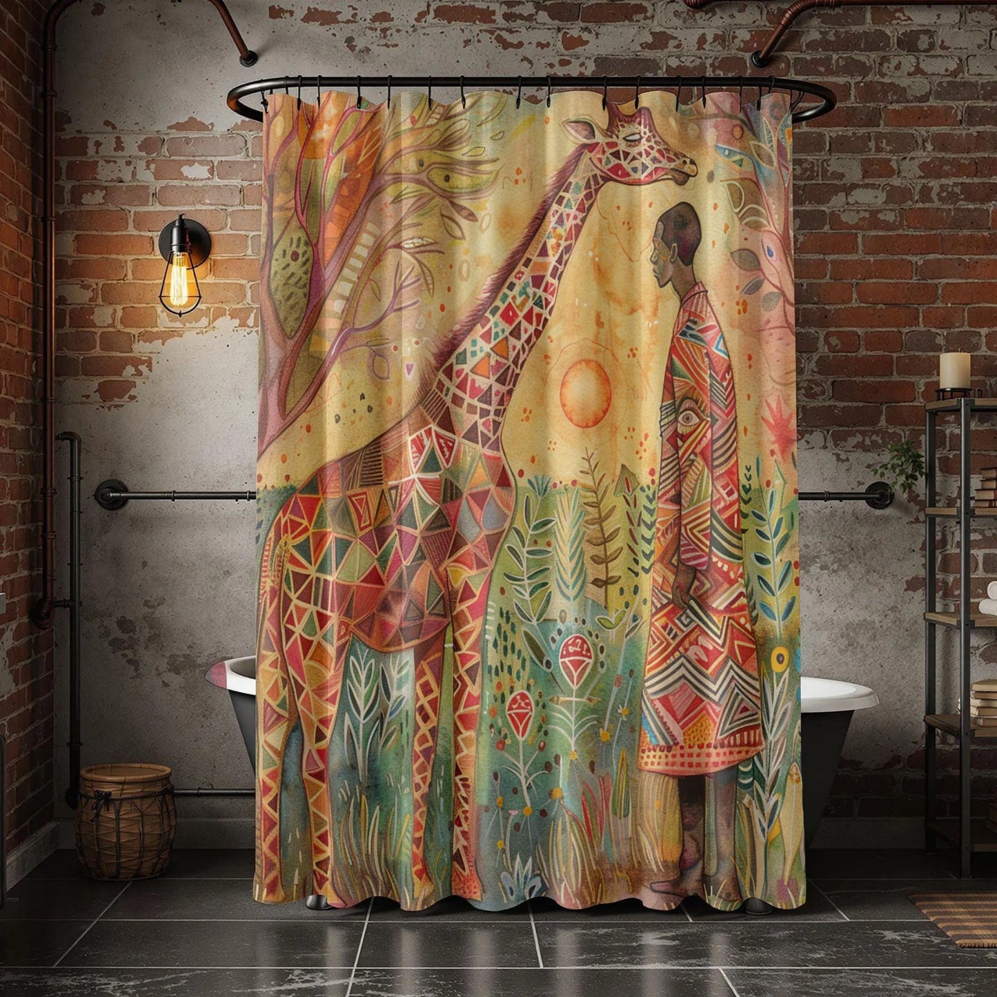 Bohemian Giraffe Shower Curtain