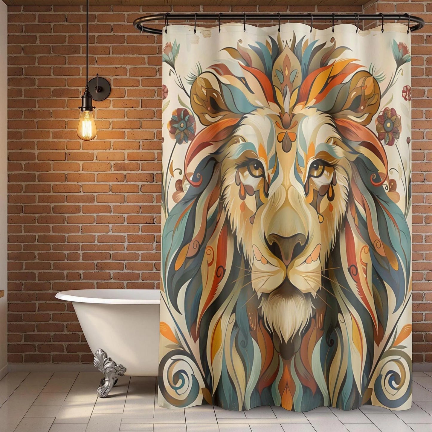 Abstract Mozaic Lion Shower Curtain