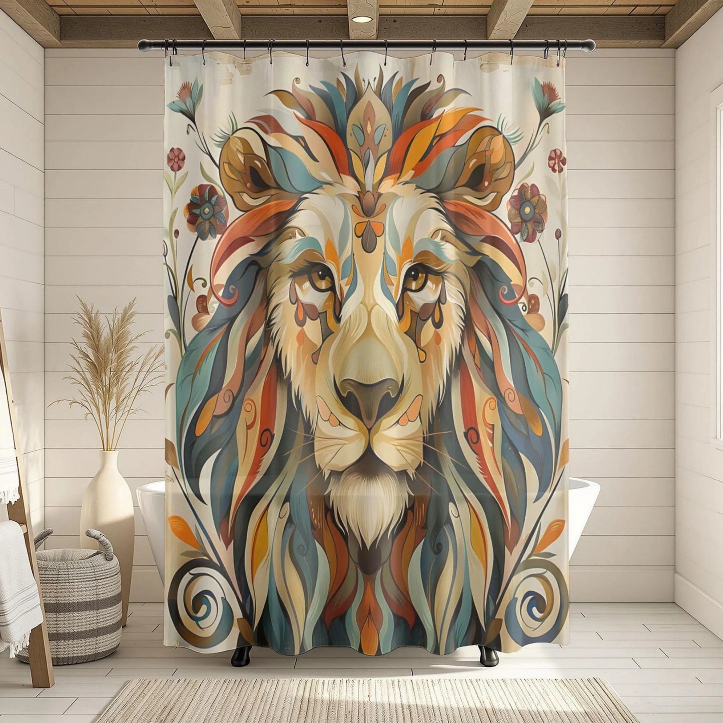 Abstract Mozaic Lion Shower Curtain