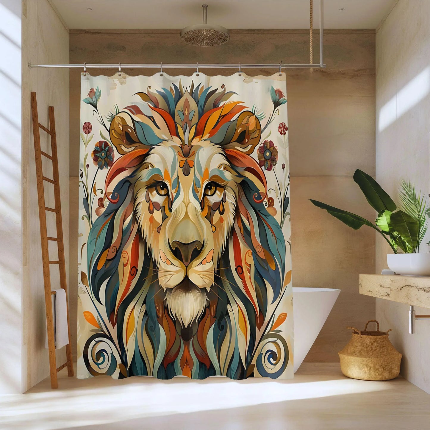 Abstract Mozaic Lion Shower Curtain