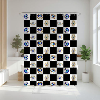 Evil Eye and Hamsa Checkerboard Shower Curtain