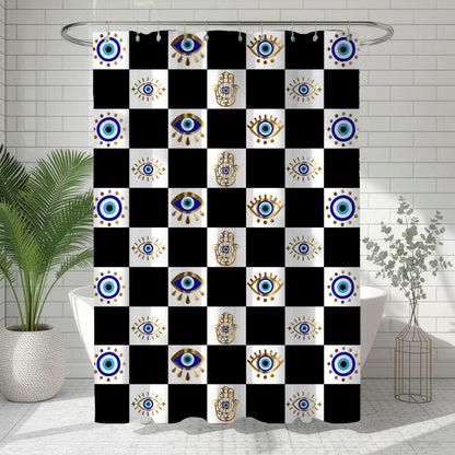 Evil Eye and Hamsa Checkerboard Shower Curtain