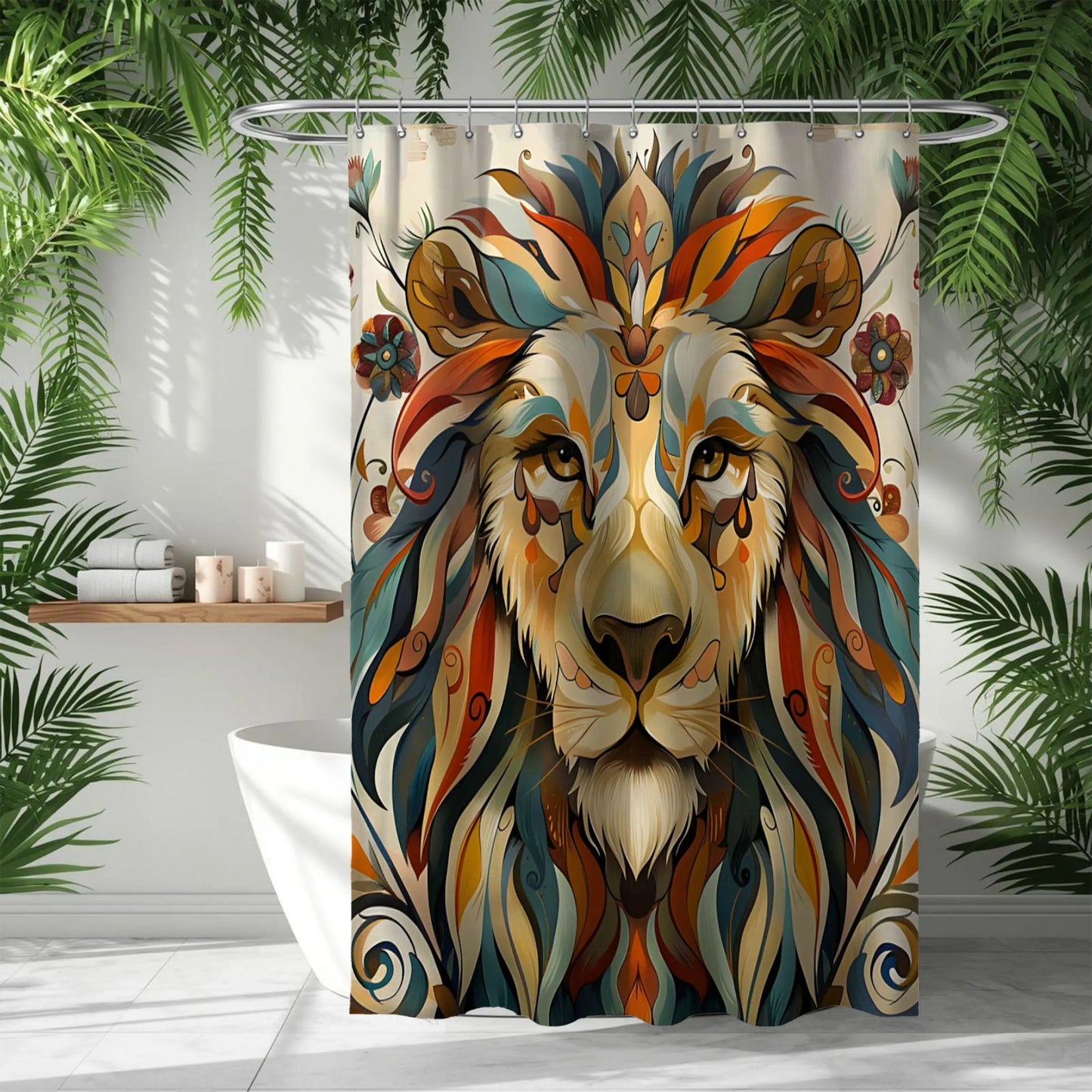 Abstract Mozaic Lion Shower Curtain