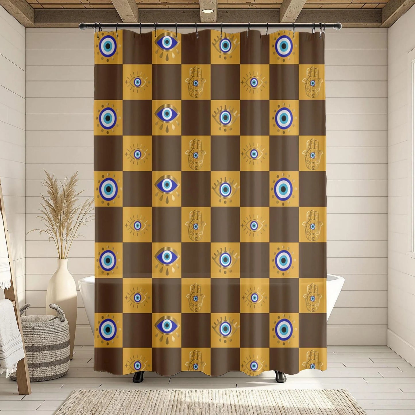 Evil Eye and Hamsa Pattern Shower Curtain