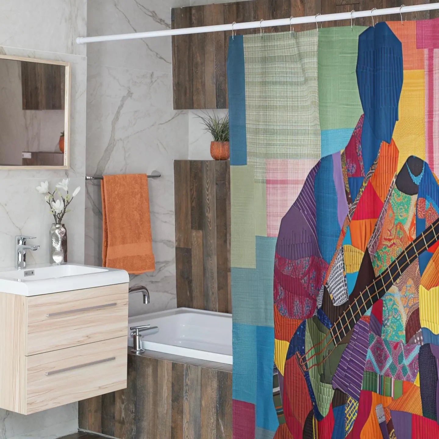 Patchwork Guitarist Shower Curtain