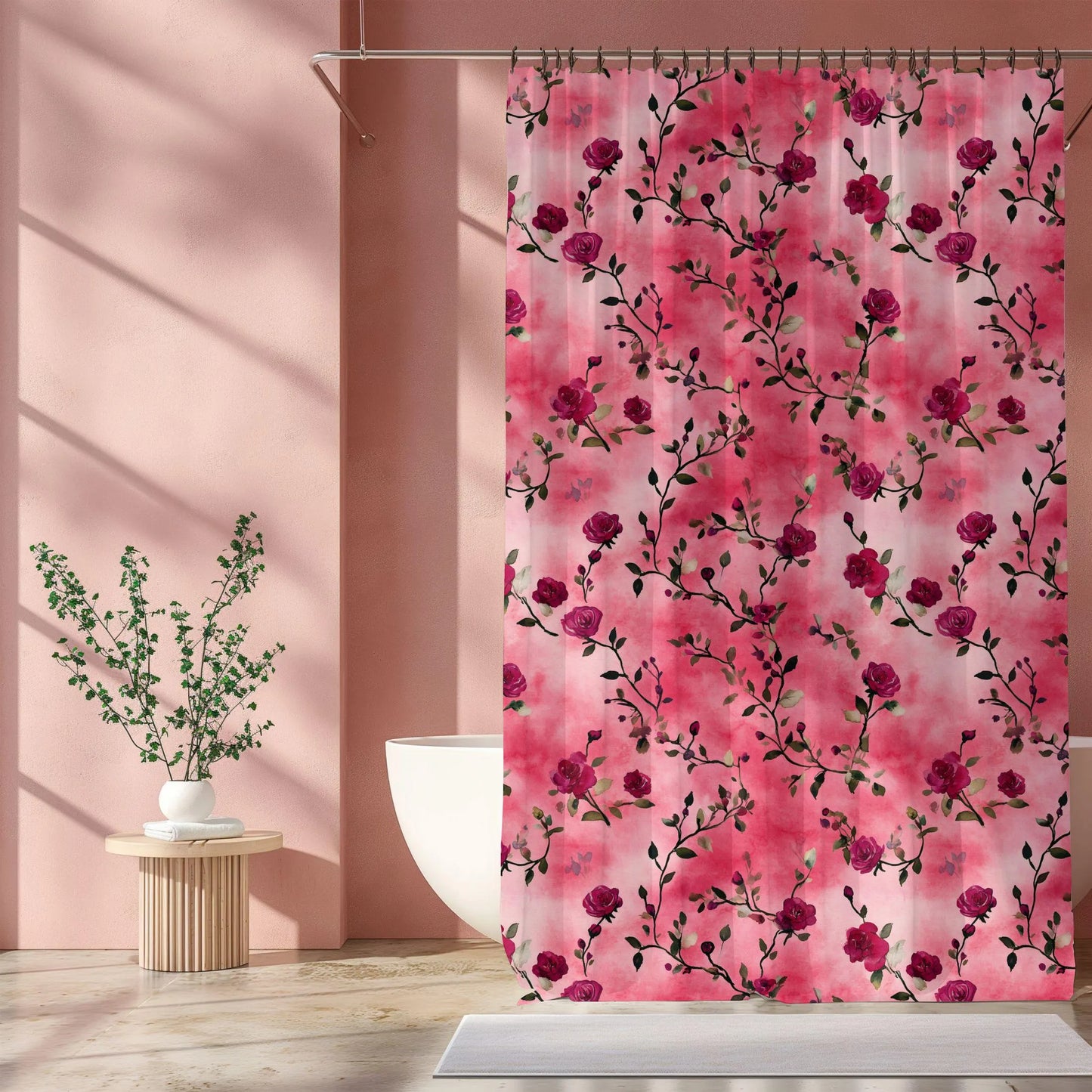 Pink Rose Floral Shower Curtain