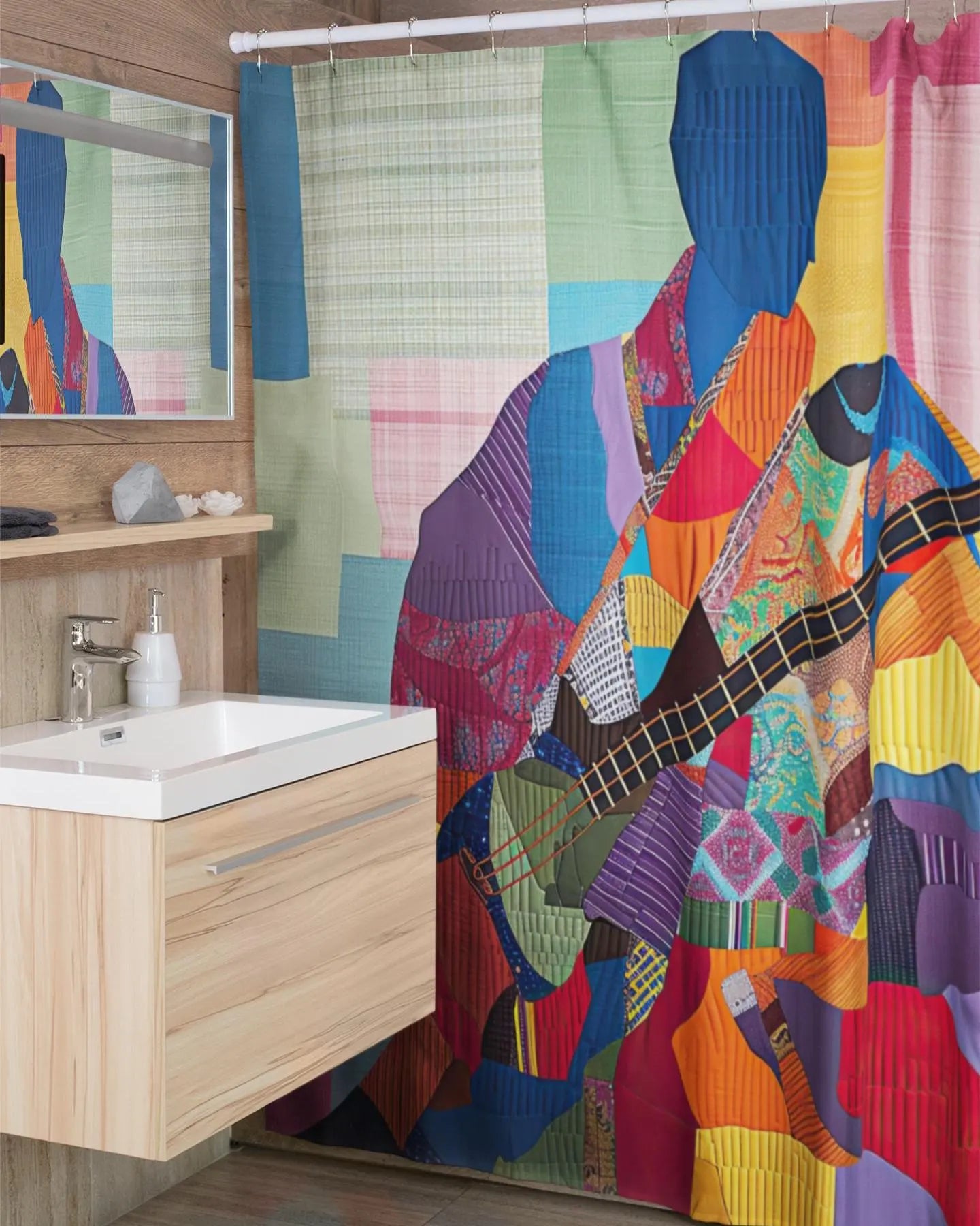 Patchwork Guitarist Shower Curtain