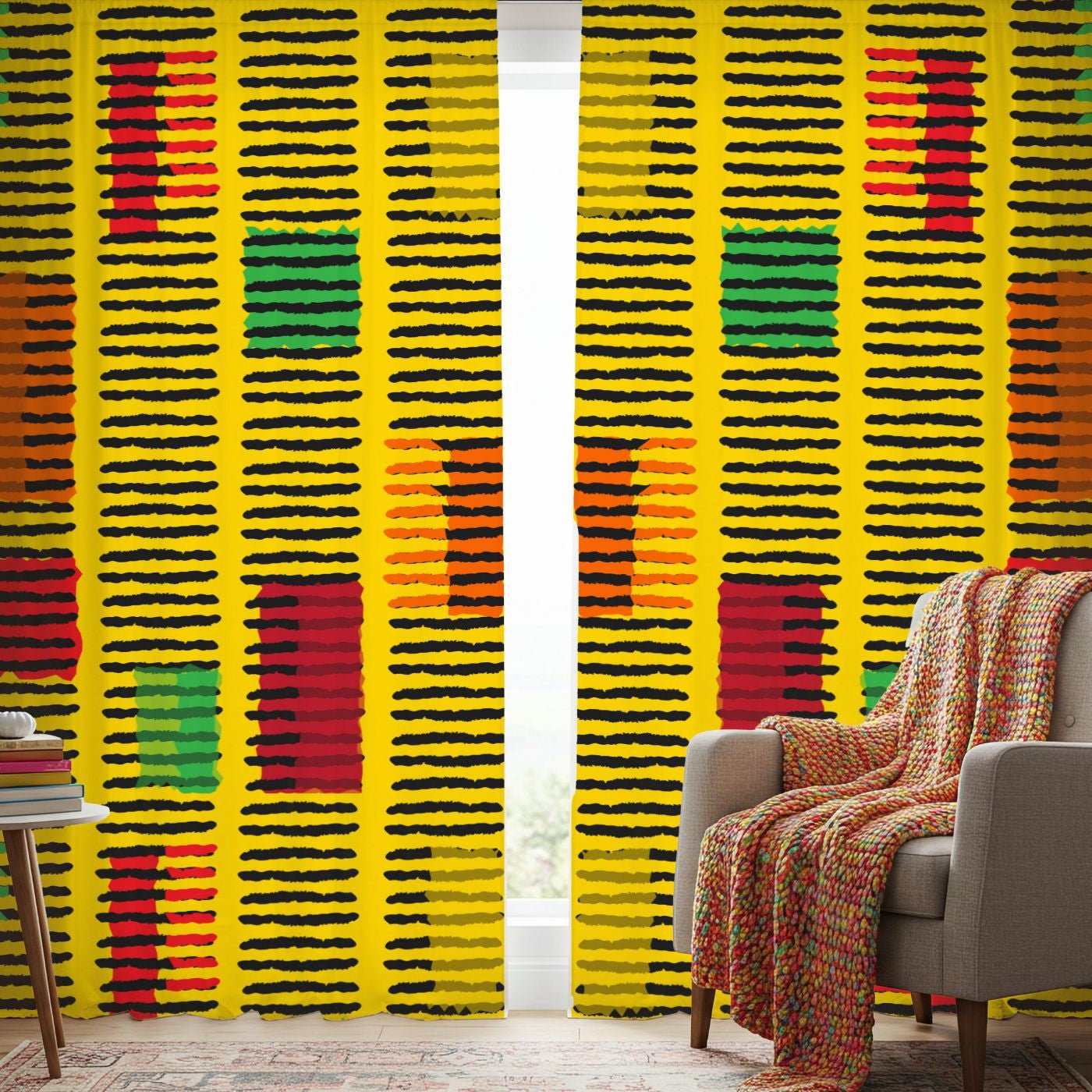 Kente Pattern Window Curtains - SANKTUARI DECOR