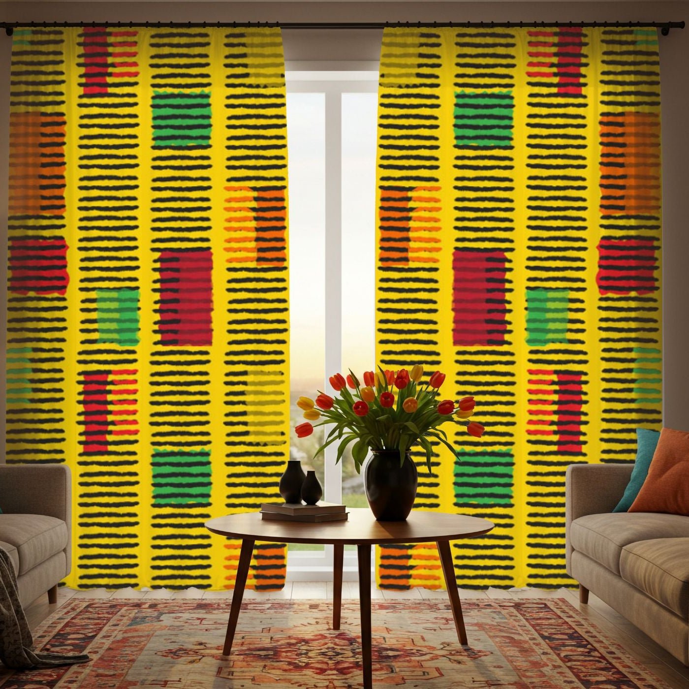 Kente Pattern Window Curtains - SANKTUARI DECOR