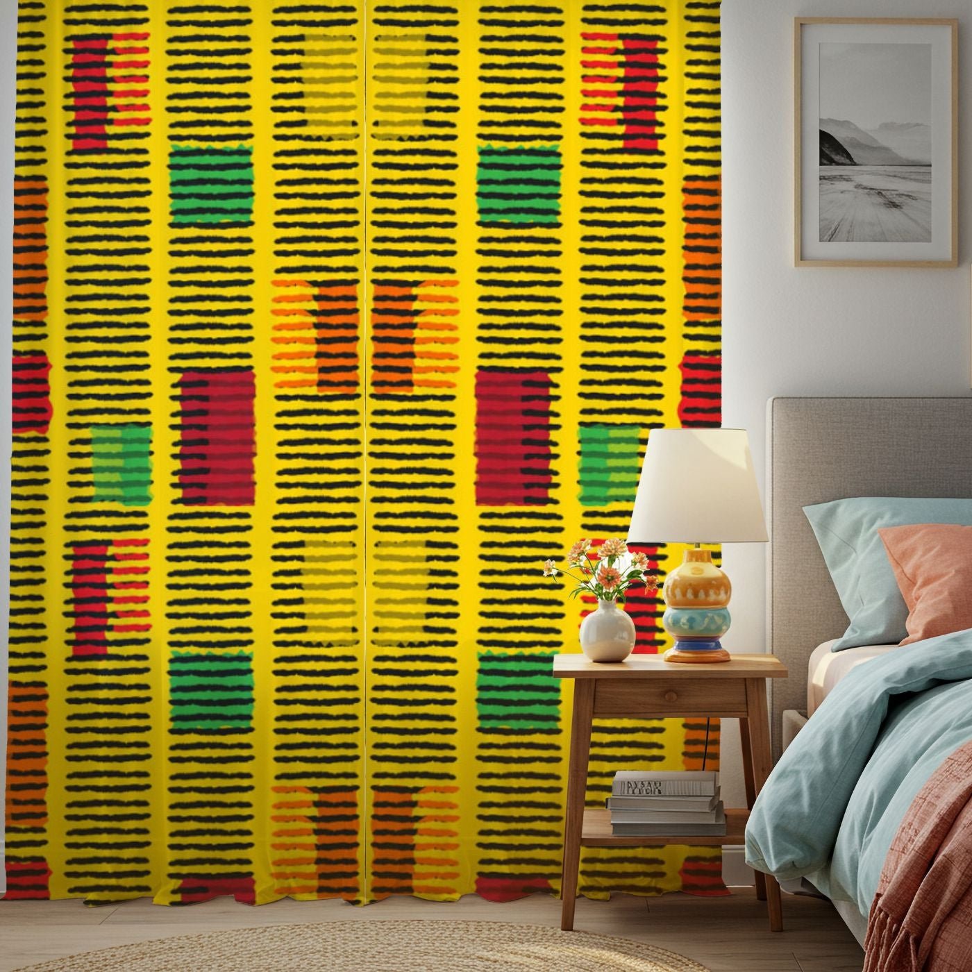 Kente Pattern Window Curtains - SANKTUARI DECOR