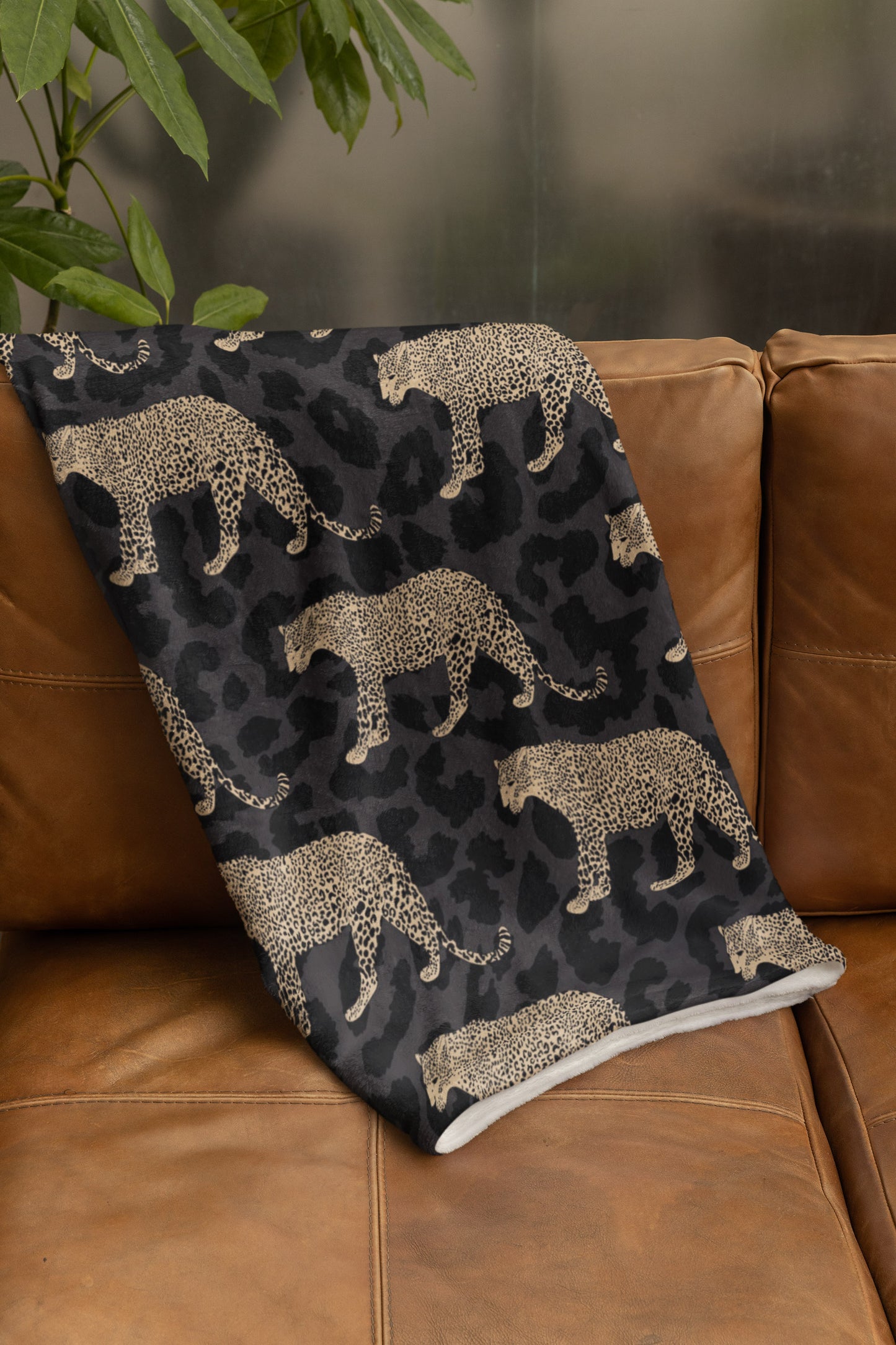 Black Leopard on Leopard Blanket - SANKTUARI DECOR