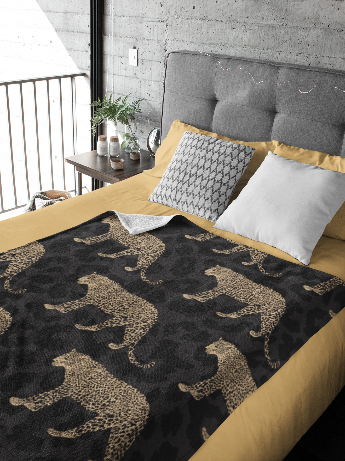 Black Leopard on Leopard Blanket - SANKTUARI DECOR