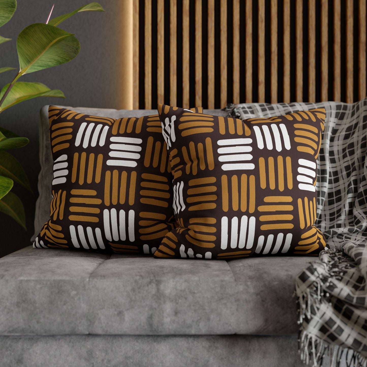 Mocha & Gold Stripes Pillow Cover - SANKTUARI DECOR