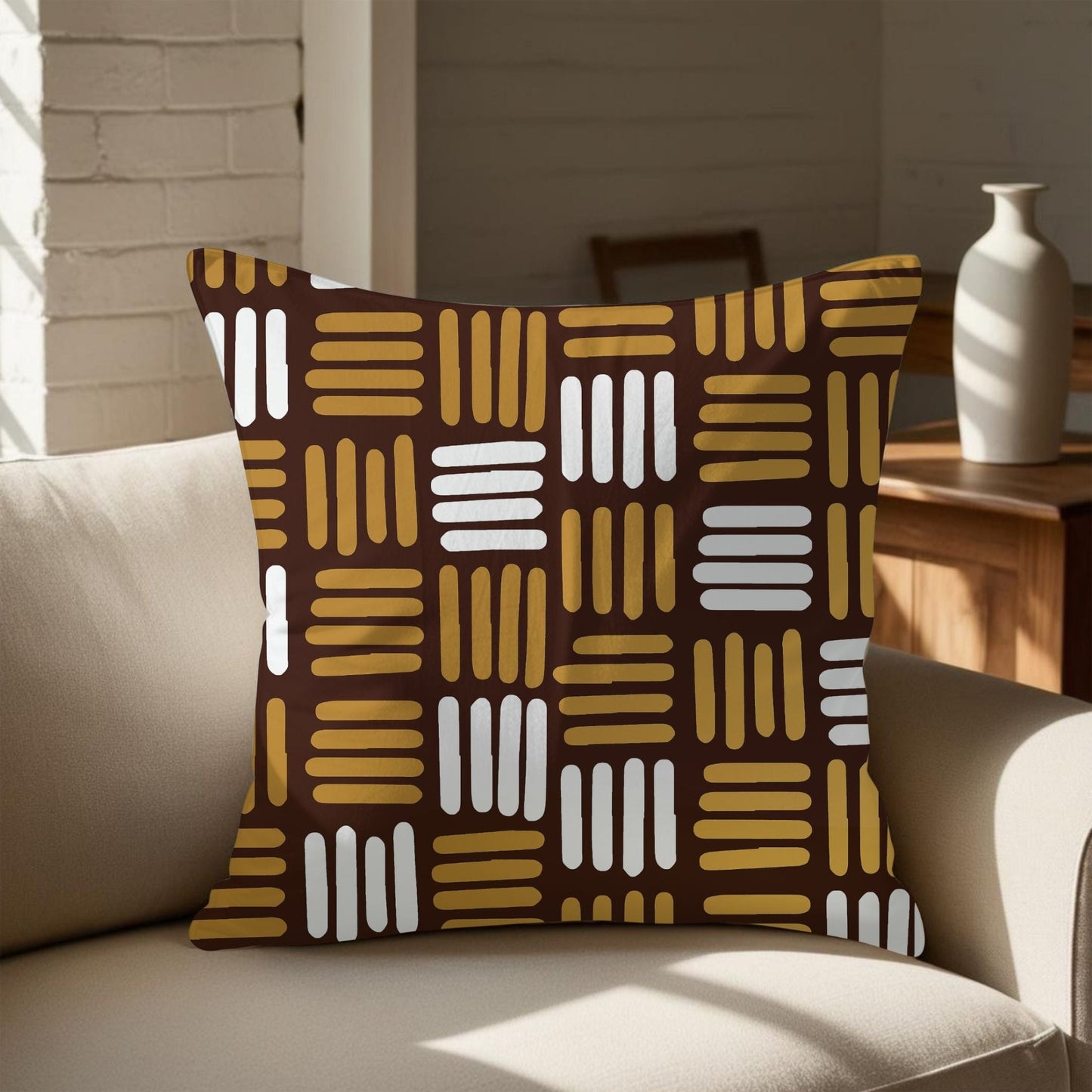 Mocha & Gold Stripes Pillow Cover - SANKTUARI DECOR
