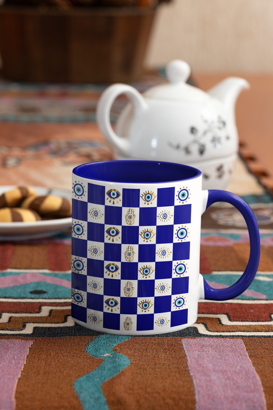 Evil Eye Checkered Accent Coffee Mug