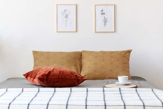 Gold Boho Evil Eye Pillow Case