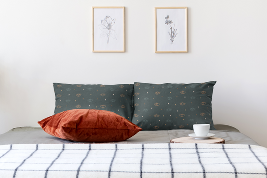 Blue Boho Evil Eye Pillow Case