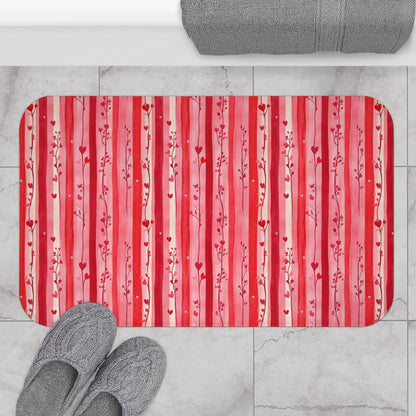 Pink Hearts Floral Striped Bath Mat - SANKTUARI DECOR