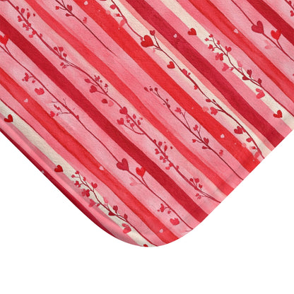 Pink Hearts Floral Striped Bath Mat - SANKTUARI DECOR
