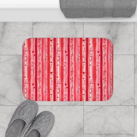 Pink Hearts Floral Striped Bath Mat - SANKTUARI DECOR