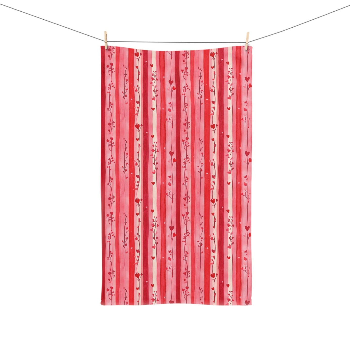 Pink Hearts Floral Striped Hand Towel - SANKTUARI DECOR