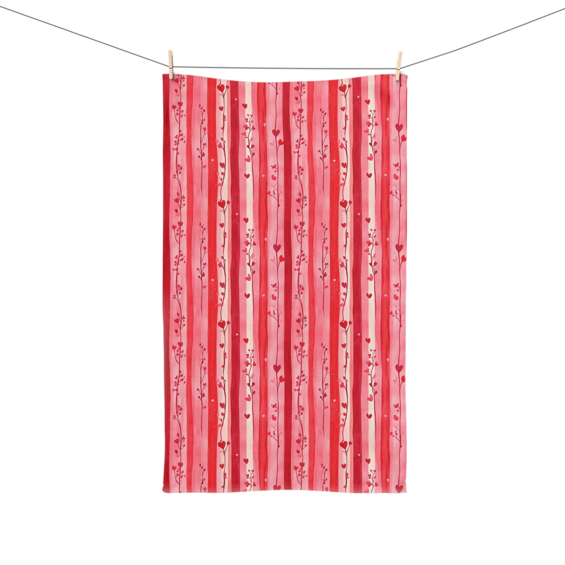 Pink Hearts Floral Striped Hand Towel - SANKTUARI DECOR