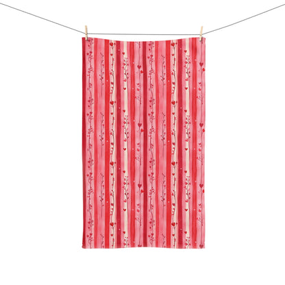 Pink Hearts Floral Striped Hand Towel - SANKTUARI DECOR