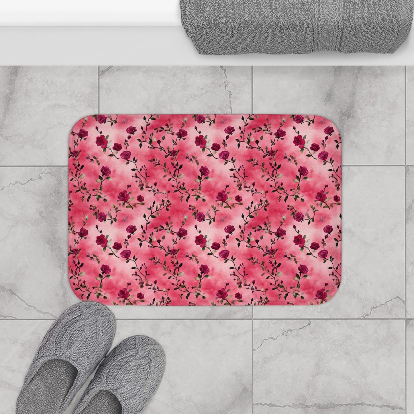 Pink Rose Floral Bath Mat - SANKTUARI DECOR