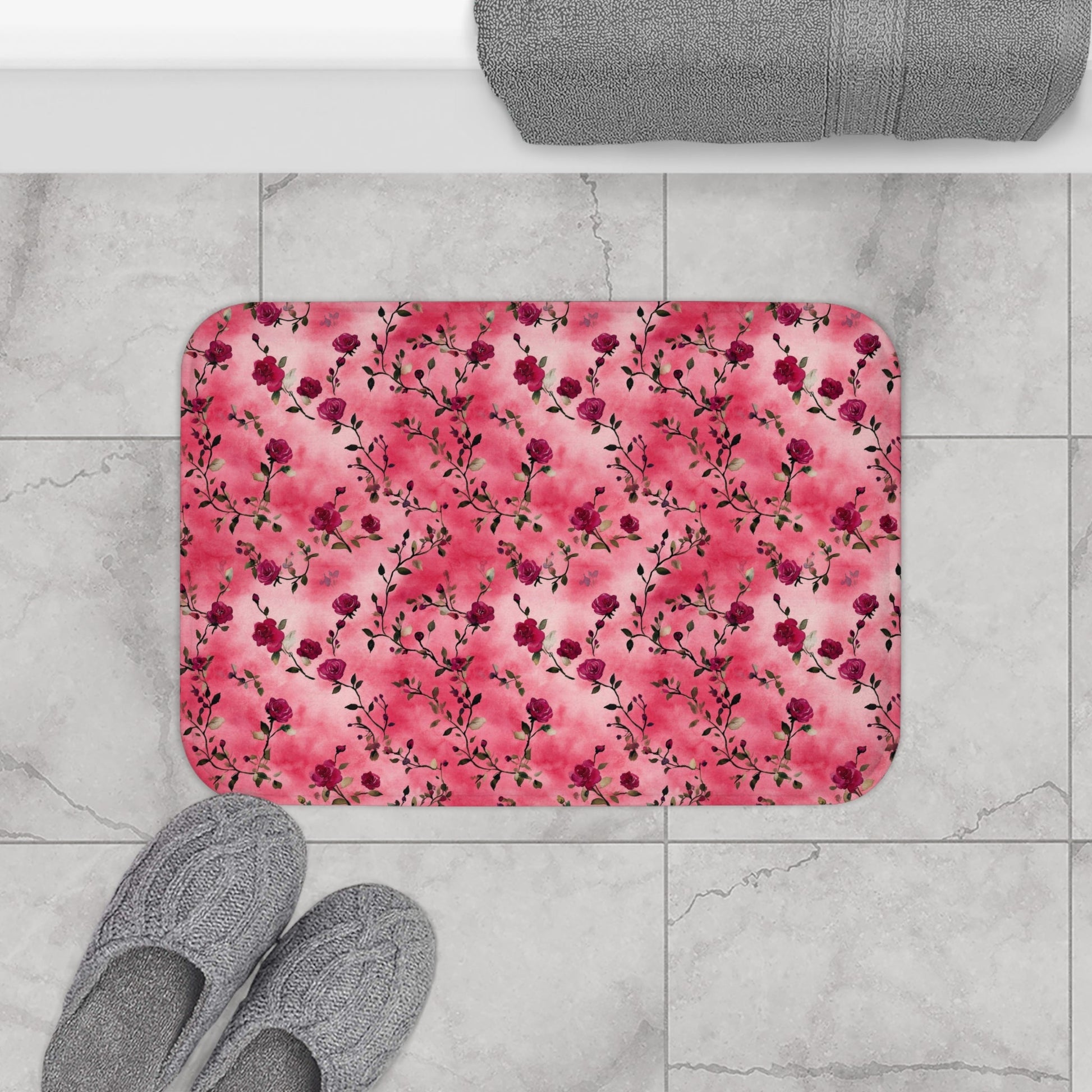 Pink Rose Floral Bath Mat - SANKTUARI DECOR