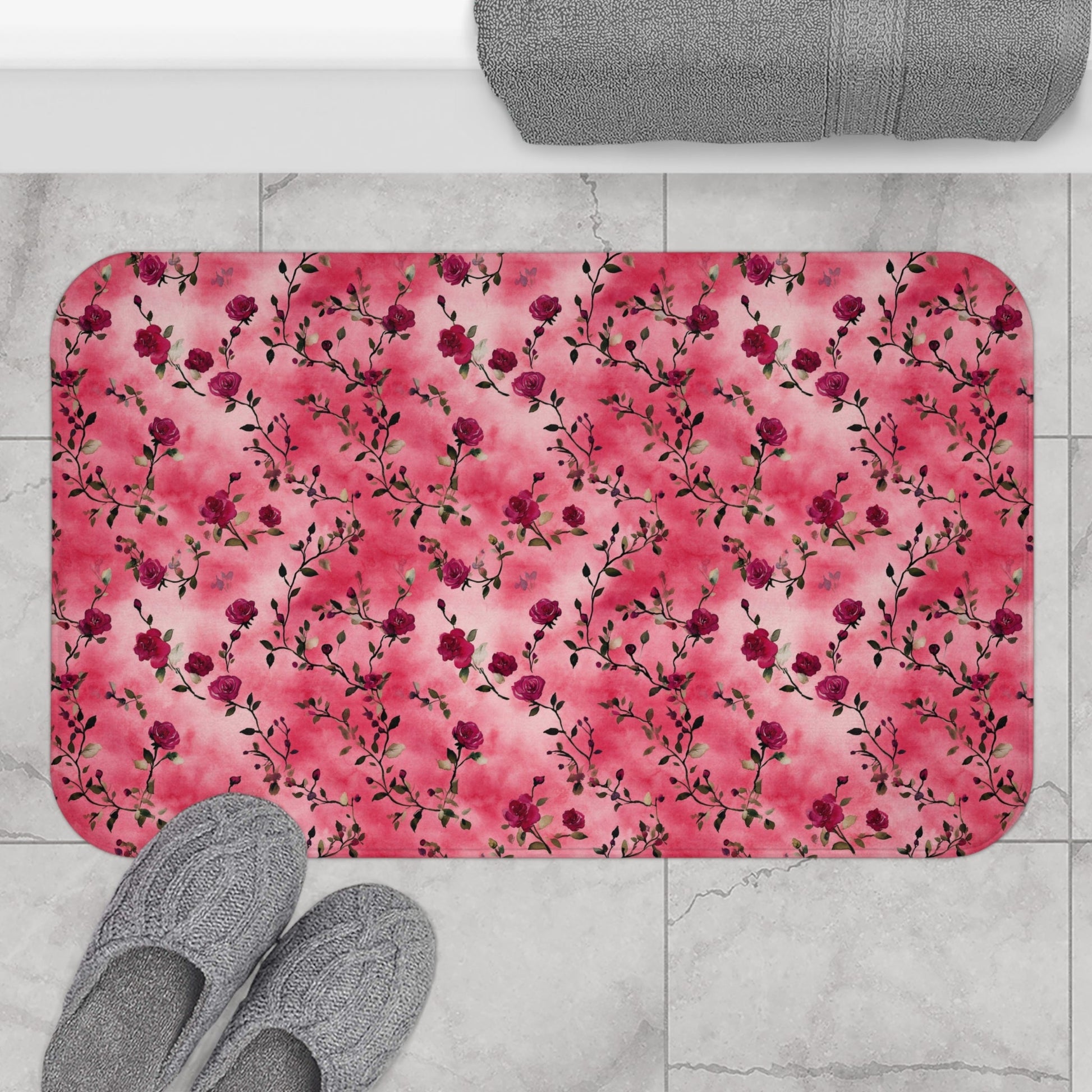 Pink Rose Floral Bath Mat - SANKTUARI DECOR