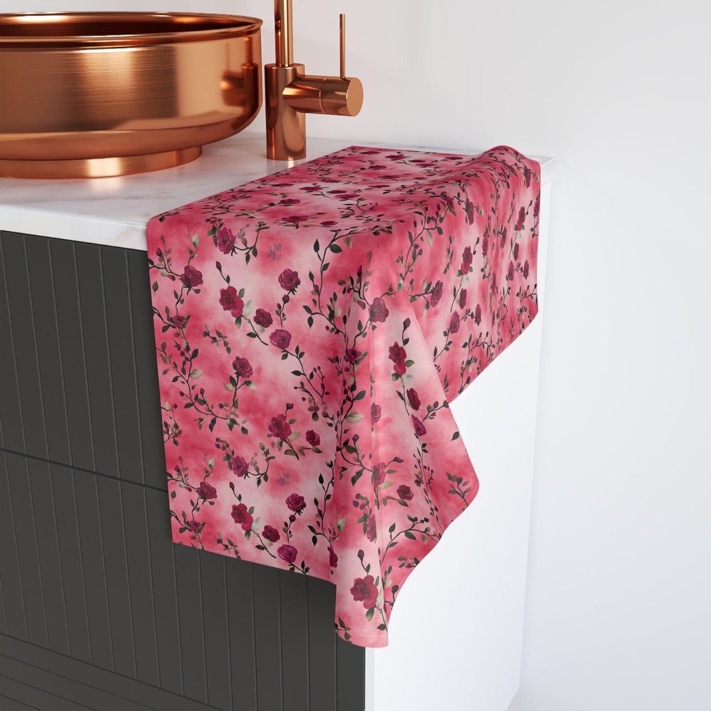 Pink Rose Floral Hand Towel - SANKTUARI DECOR