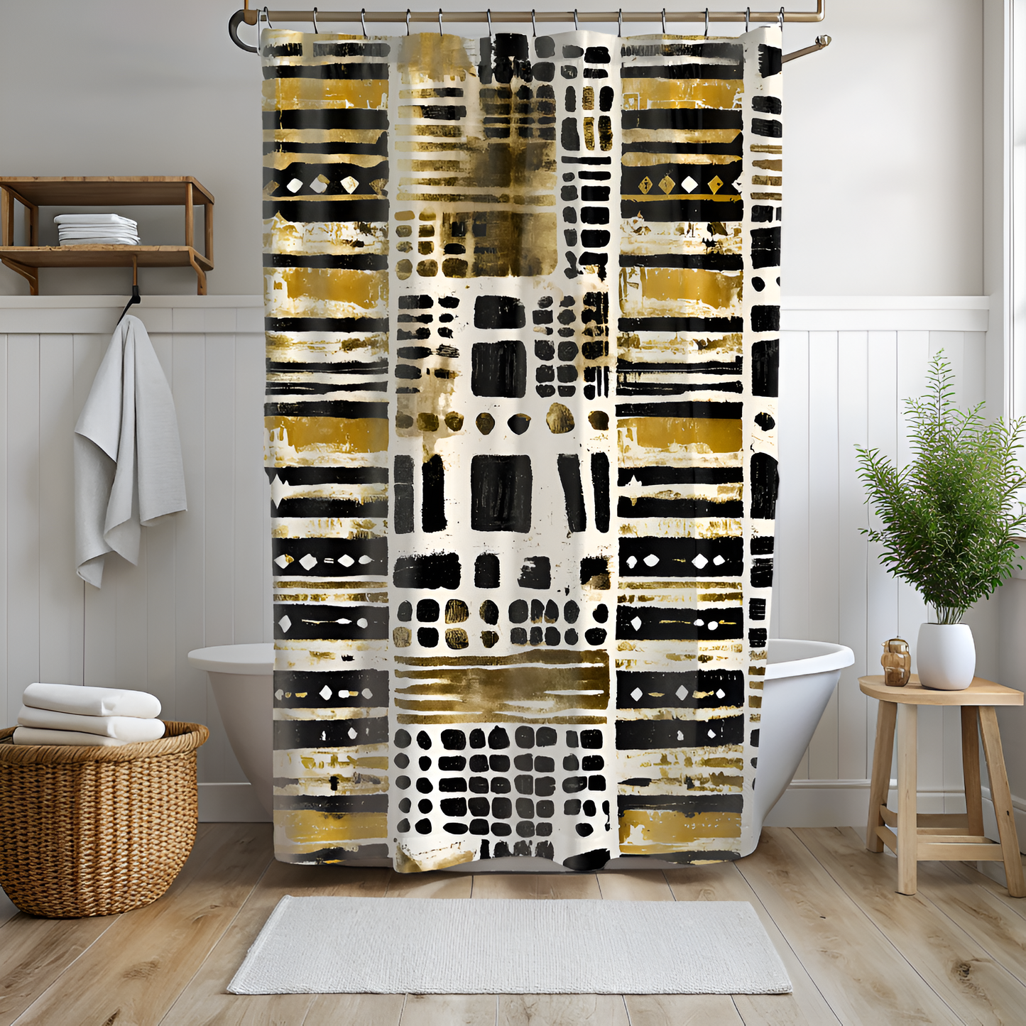 Mud Cloth Polka Dot Shower Curtain