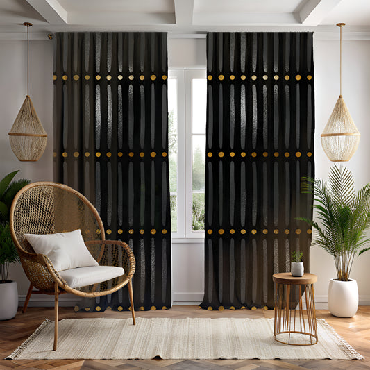 Gold Dotted African Curtains| Black And Gold Window Curtain