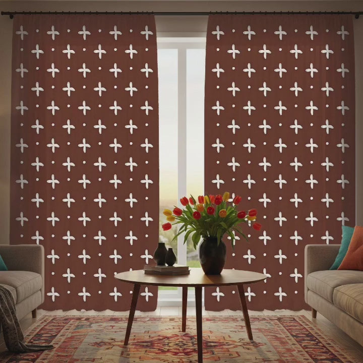 White Crosses Pattern Window Curtain 
