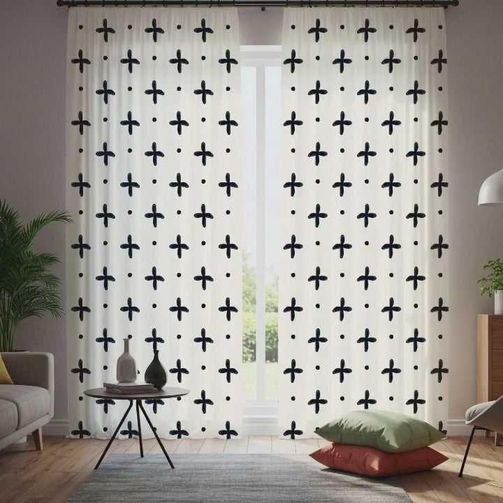 Black Cross Pattern Window Curtain -10