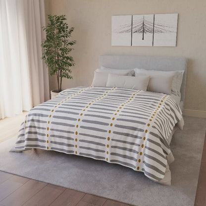 White Gold African Mudcloth Sherpa Blanket