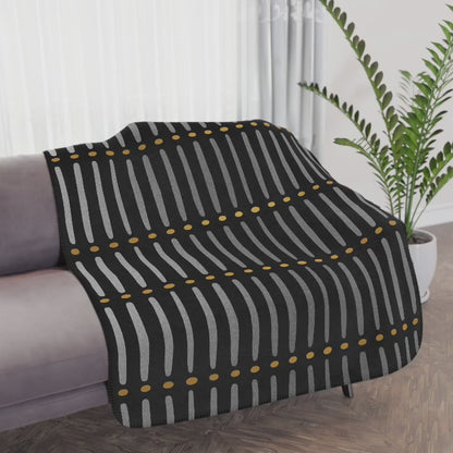 Black Gold African Mudcloth Sherpa Blanket