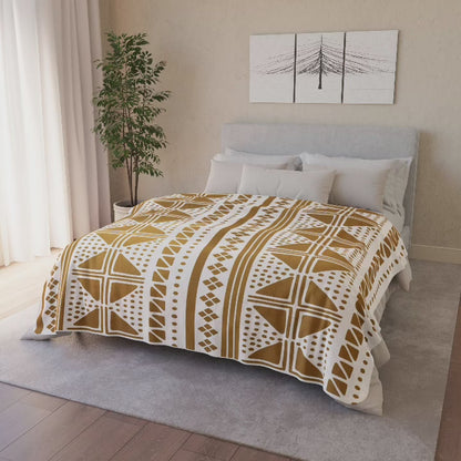 White Gold Mudcloth Sherpa Blanket