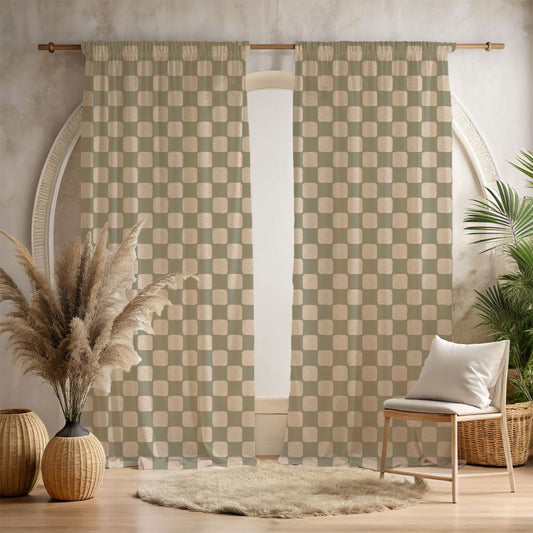 Retro Checkered Window Curtains - SANKTUARI DECOR