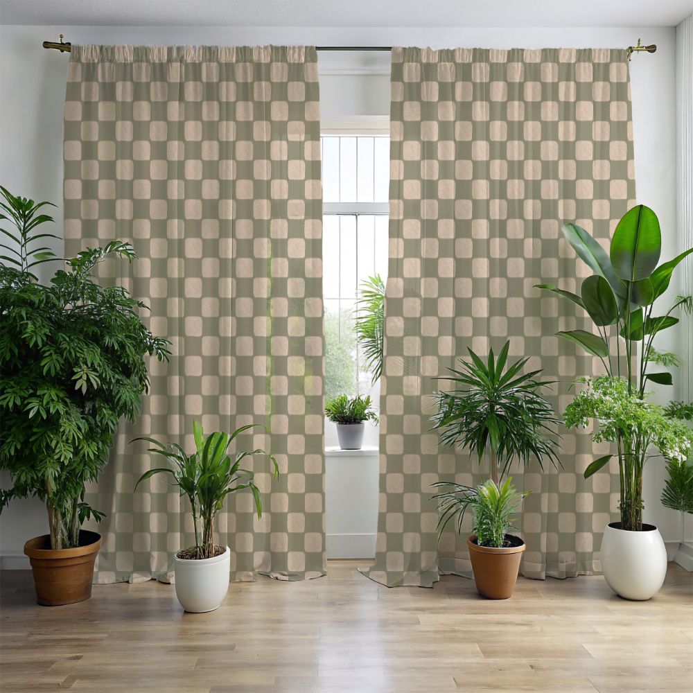 Retro Checkered Window Curtains - SANKTUARI DECOR