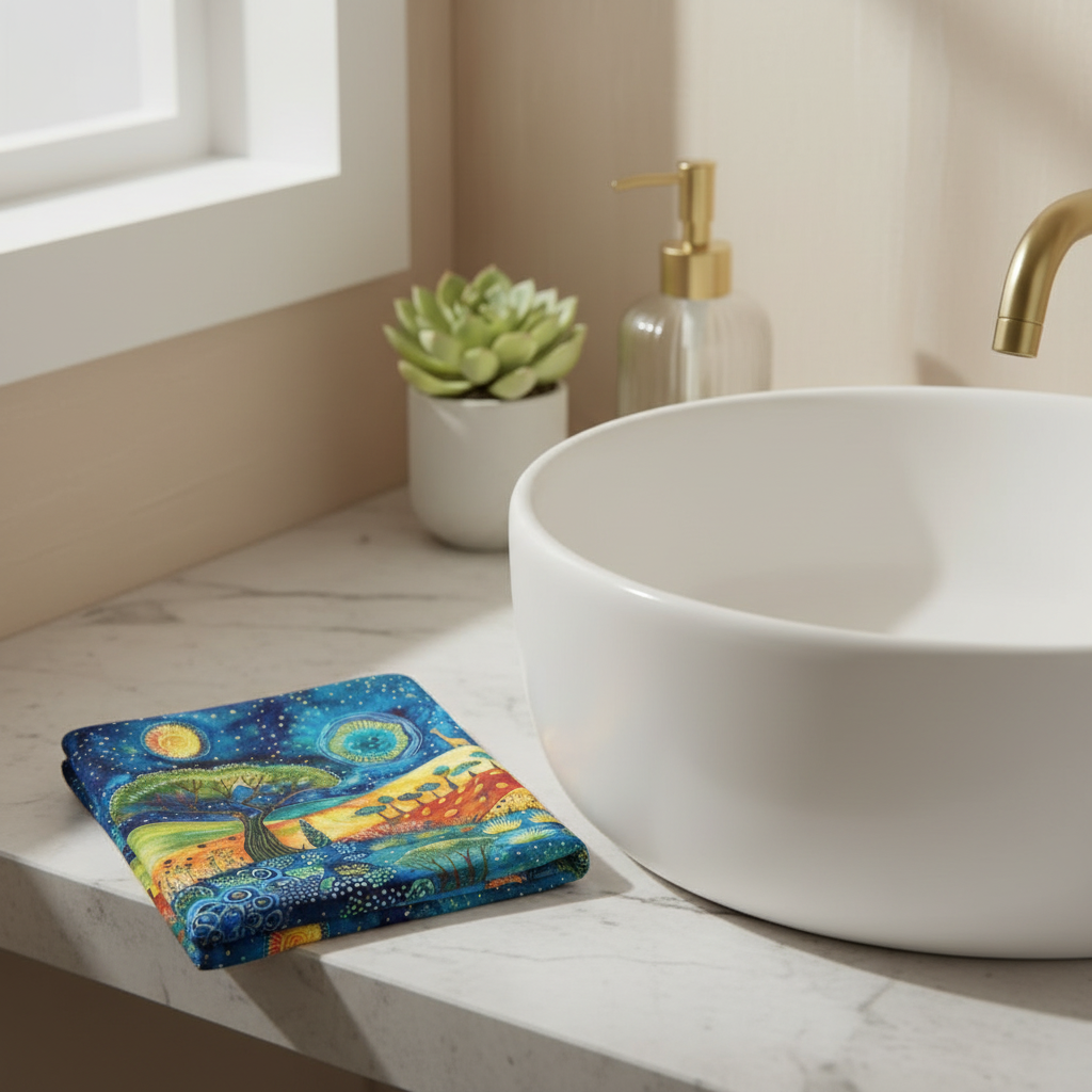 Savanna Night Sky Face Towel on Bathroom Counter