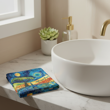 Savanna Night Sky Face Towel on Bathroom Counter
