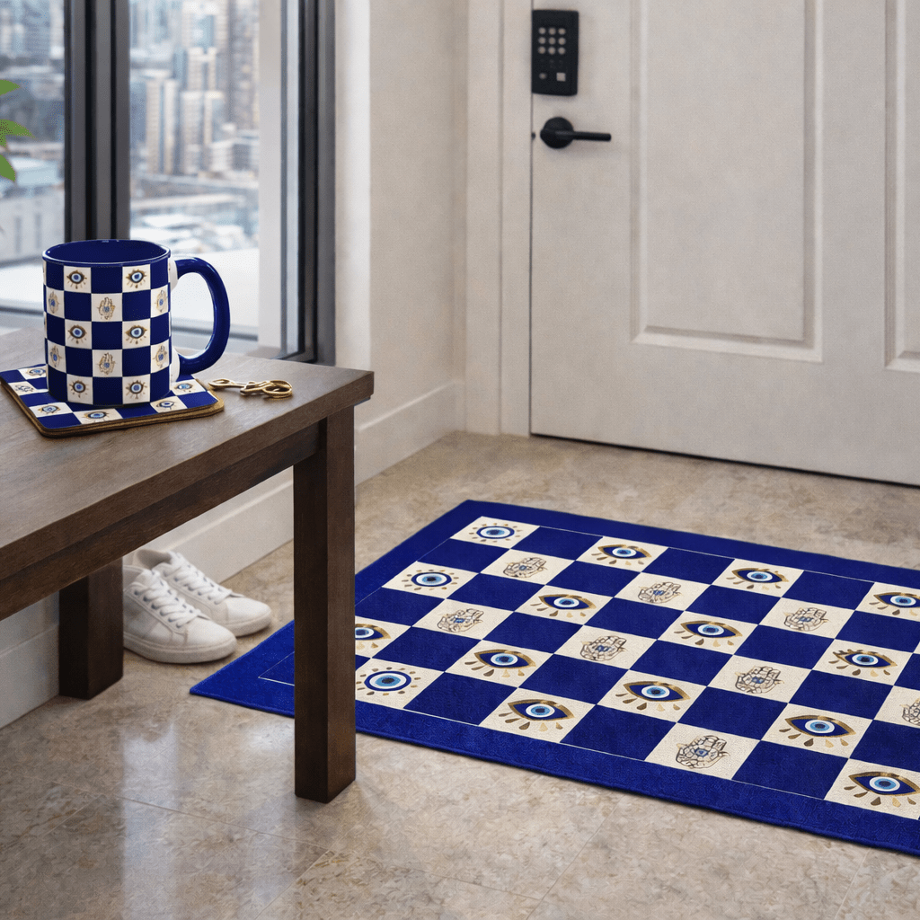 Spiritual Morning Protection Set | Evil Eye Doormat Mug Coaster Bundle - SANKTUARI DECOR
