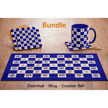 Spiritual Morning Protection Set | Evil Eye Doormat Mug Coaster Bundle - SANKTUARI DECOR