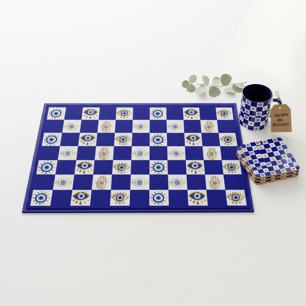 Spiritual Morning Protection Set | Evil Eye Doormat Mug Coaster Bundle - SANKTUARI DECOR