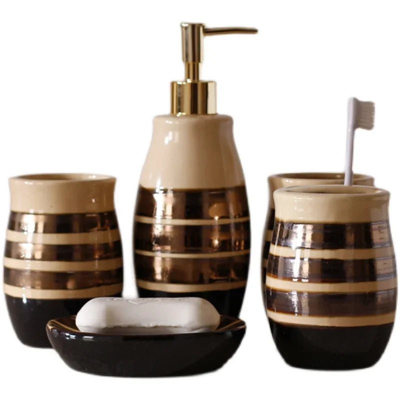 Striped in Metallic Bronze Bathroom Accessories Set - SANKTUARI DECOR